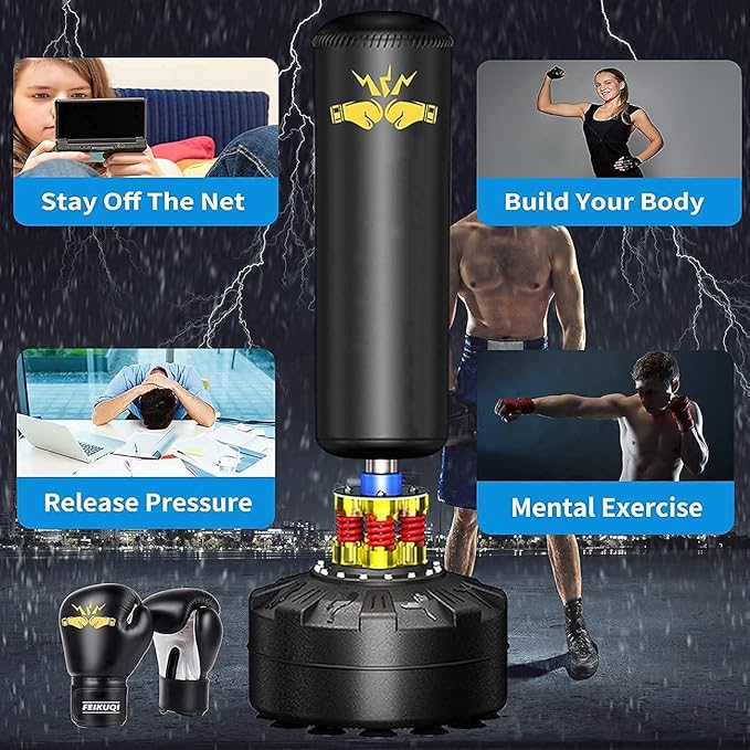 Punching Bag for Adults 70'', OKUGAFIT Freestanding Punching Bag for Adults -Suction Cup- Boxing Bag with Stand for MMA Muay Thai Fitness，Required Sand Refilling