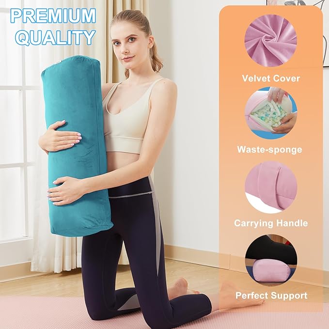 Rectangular Yoga Bolster Pillow, Meditation Pillow for Yin & Restorative Yoga, Filled with Wasted Sponge