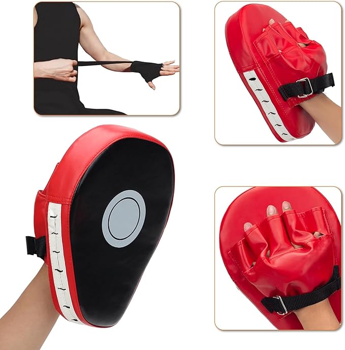 3-in-1 Boxing Pads and Kick Punching Mitts Set, Leather Hand Target Focus Pads, MMA Muay Thai Pads for Kicking Taekwondo Karate Kickboxing, Kids Adults Boxing Training Sparring Gear Equipment