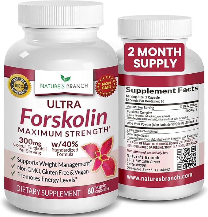 Ultra Pure Forskolin for Weight Management Maximum Strength | Coleus Forskohlii Root Extract Powder, 40% Standardized Lean Supplement for Men & Women | Premium Extreme Boost Complex - 60 Capsules