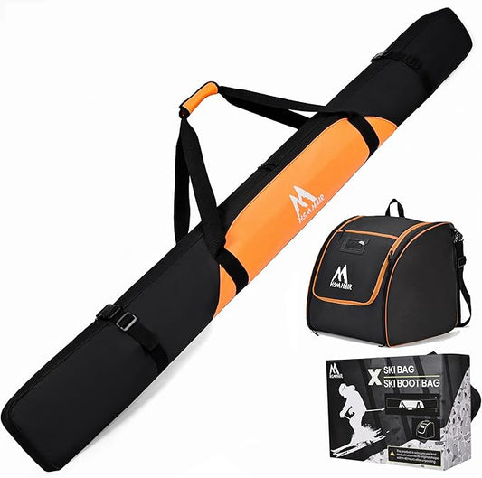 Ski Bag and Ski Boot Bag Combo-Padding Skis Bag for Air Travel,Water Proof Ski Boot Bag Fits for Skis Up to 200 CM and Boots Up To Size US13,Adults Ski Travel Bag