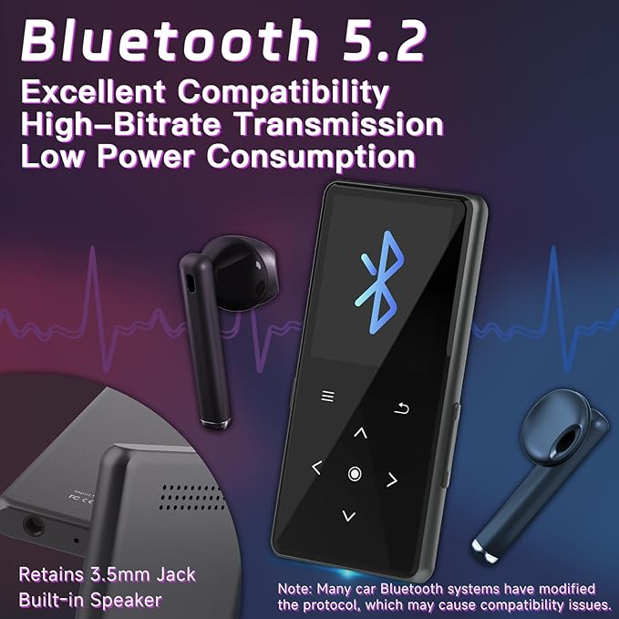 128GB MP3 Player with Bluetooth, Portable Music Player with Built-in Speaker, Enjoying Your Digital Music and Audiobooks Anytime,Includes FM Radio,Recorder,E-Book,and Comes with Earphones