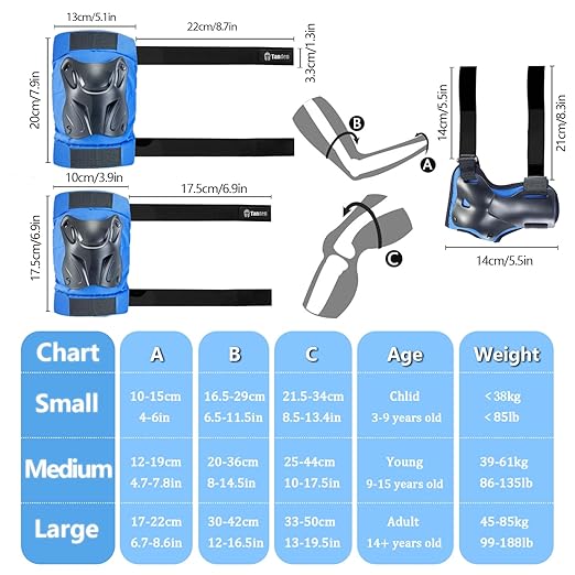 Skating Protective Gear Kids Knee and Elbow Pads Wrist Guards for Roller Skating Skateboarding, Skate Pads Kids Knee Pads Blue