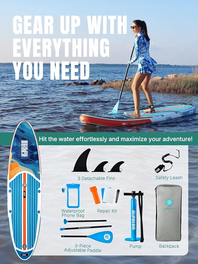 Niphean Inflatable Stand Up Paddle Board with SUP Accessories, Anti-Slip EVA Deck, 10’6’’ Inflatable Paddle Boards for Adults & Youth of All Skill Levels