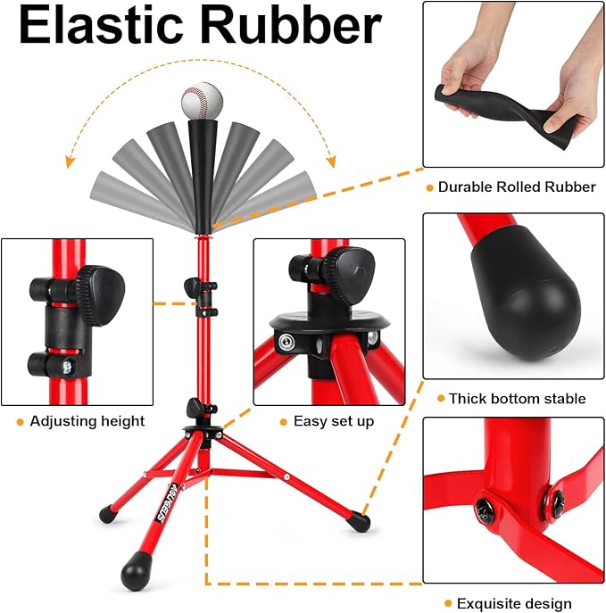 Baseball Tee Batting Tee Softball Tee Portable Travel Hitting Tee,Easy Adjustable Height,Stable Tripod Stand