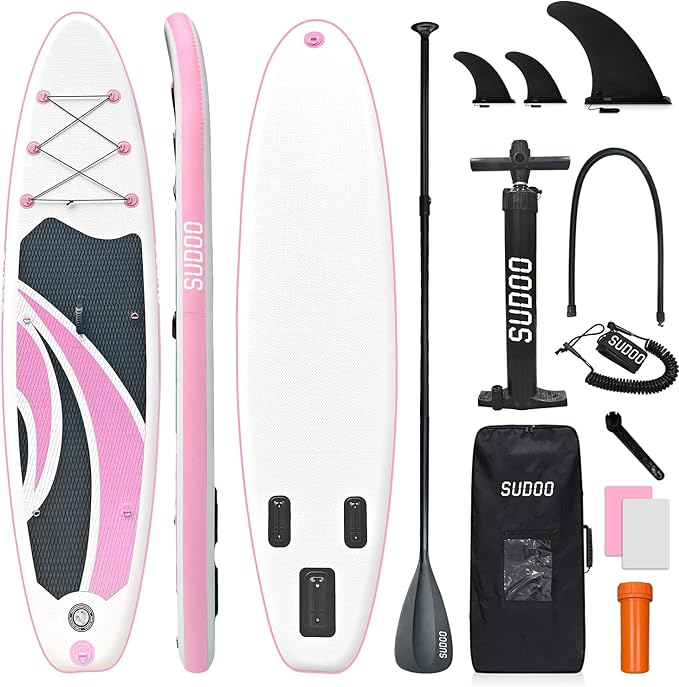 Inflatable Stand Up Paddle Board 10‘x30‘‘- Ultra-Light SUP with Backpack, Pump, Paddle, Coil Leash, 3 Fins, Repair Kit, Stable Design, Non-Slip EVA Deck for Adults & Youth