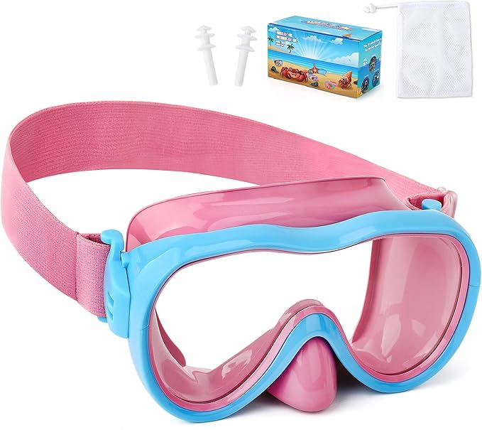 Kids Swim Goggles with Nose Cover, Anti-Leak Swim Mask with Elastic Fabric Strap, UV Protection Swimming Goggles for Kids
