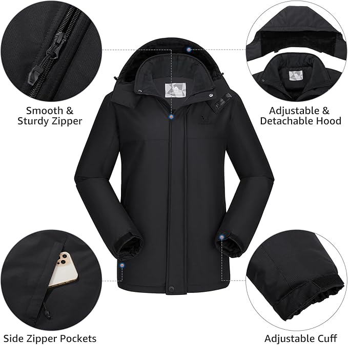 CAMEL CROWN Men's Mountain Ski Snow Jacket Waterproof Winter Coat Snowboarding Windbreaker Windproof Warm Hooded Snow Coat