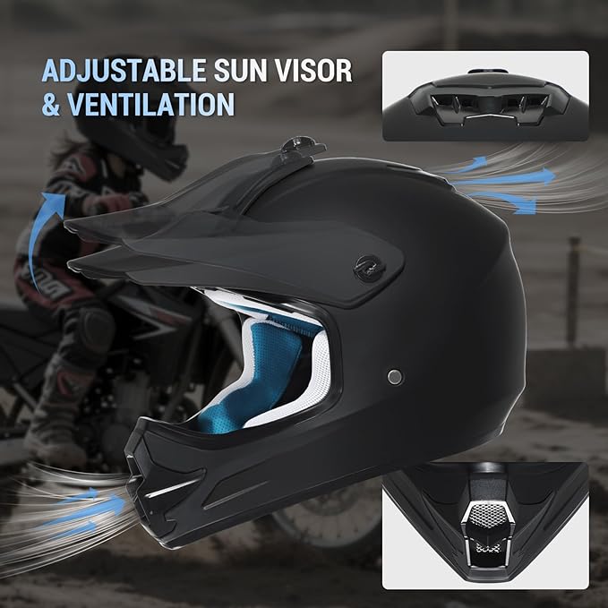Youth Dirt Bike Helmet DOT Certified - Full Face Motorcycle Helmet for Off-Road, ATV, Street Riding, Includes Adjustable Goggles & Protective Gloves
