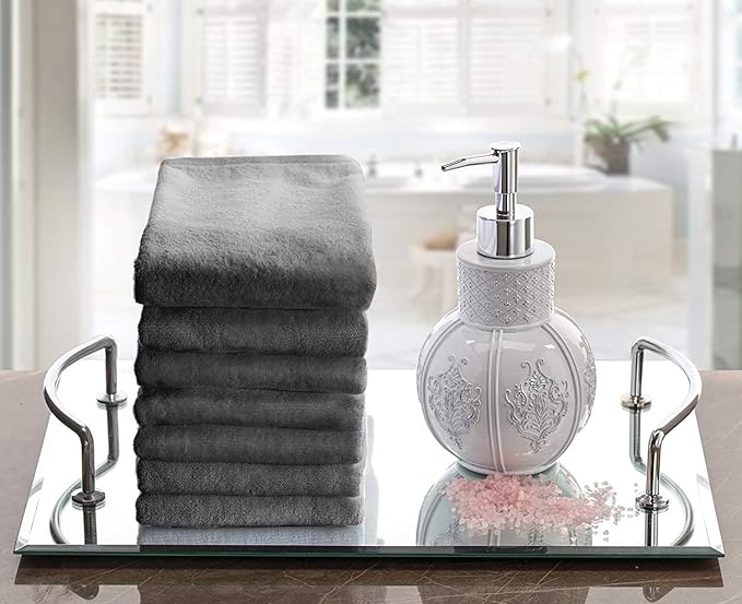 Creative Scents 100% Cotton Velour Fingertip Towels - 4 Pack 11 by 18 Inch – Decorative, Extra Absorbent and Soft Face Towel, Ideal for Bathroom and Powder Room (Gray)
