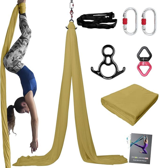 PRIOR FITNESS Aerial Silks Kit Colorful 9/15/20 Yards 40D Nylon Fabric Hammock Set With Hardware & Guide for All Levels Of Aerial Yoga Practice and Acrobatic Flying For Adults Aerial silk