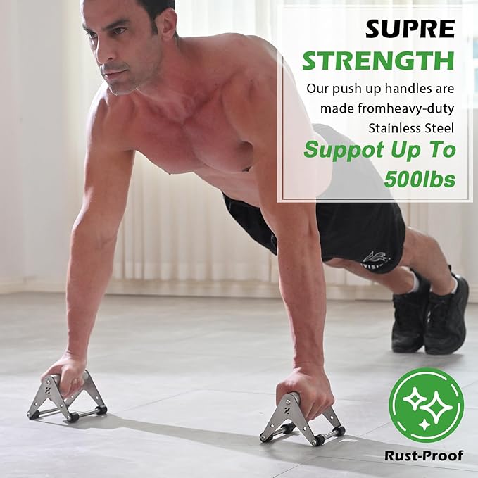 Push Up Stand, Pushup Handles for Strength Training, Heavy-duty Stainless Steel Push Up Bars Gym Exercise Equipment, Hold Up to 500lbs, 1 Pair