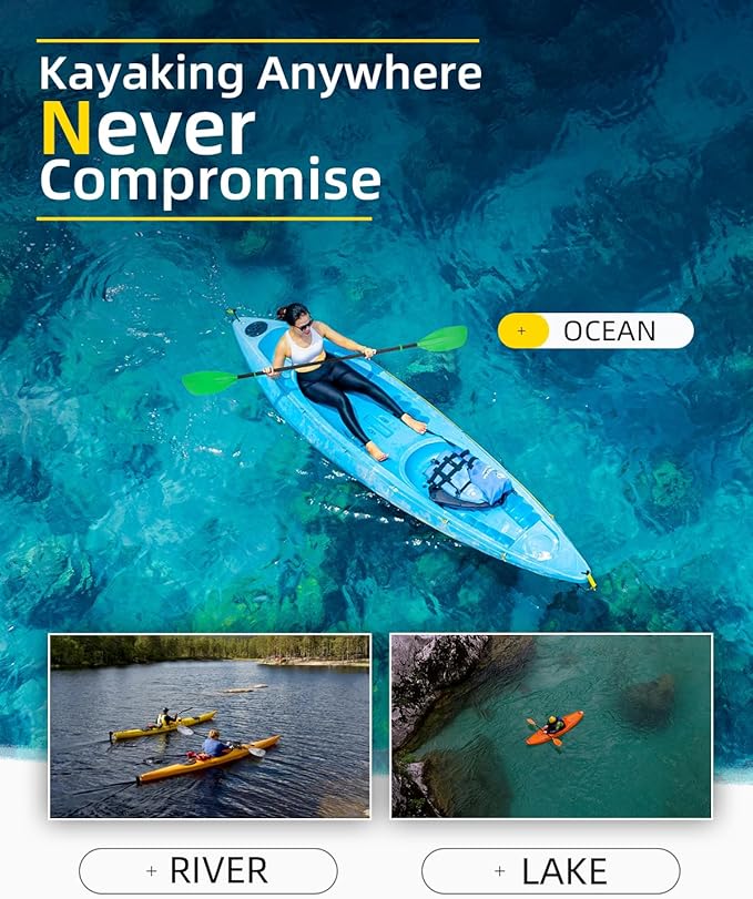 OCEANBROAD Kayak Paddle 86in/218cm, 90.5in/230cm Alloy Shaft 2-Piece Floatable Kayak Oar for Kayaking Canoeing Boating