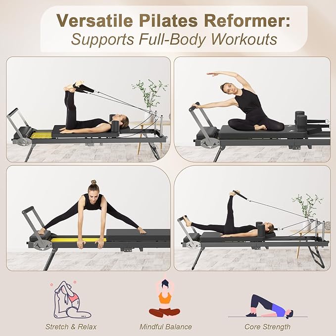 Pilates Reformer, Foldable Reformer Pilates Machine, Pilates Equipment for Home Women Use Gym Workout & Advanced and Beginners Users, Up to 400 lbs Weight Capacity Reformers