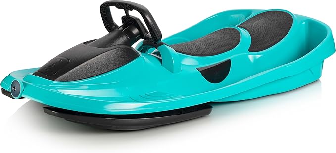 Snow Sled for Kids, Adults - Toboggan Sled, Easy Turning Steering Wheel, Anti-Slip Seat, Pull Up Brake, Durable Plastic Sled, Lightweight, Snow Sleds, Age 3+ 260 lbs