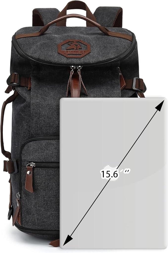 Kalesi Gym Duffle Bag Backpack 4-Way Vintage canvas with Shoes Compartment for travel Sport Hiking laptop (Vintage black)