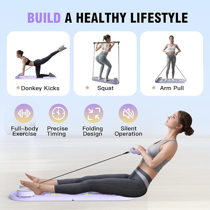 Pilates Reformer Board, 6 in 1 Portable & Foldable Pilates Reformer Set with Resistance Bands, Pilates Board for Home Workout, Multifunctional Abdominal Board