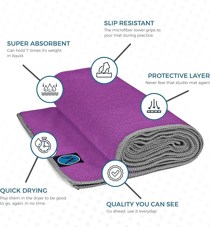 Youphoria Yoga Microfiber Non-Slip Towel - Hot Yoga Mat Towel for Enhanced Grip and Sweat Absorption