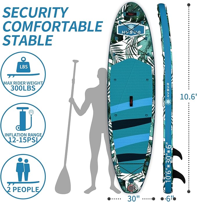 Inflatable Stand Up Paddle Board, 10'x30''x6'' Ultra-Light Paddleboards for All Skill Levels with SUP Accessories, Paddle, Fins, Leash, SUP Pump, Backpack