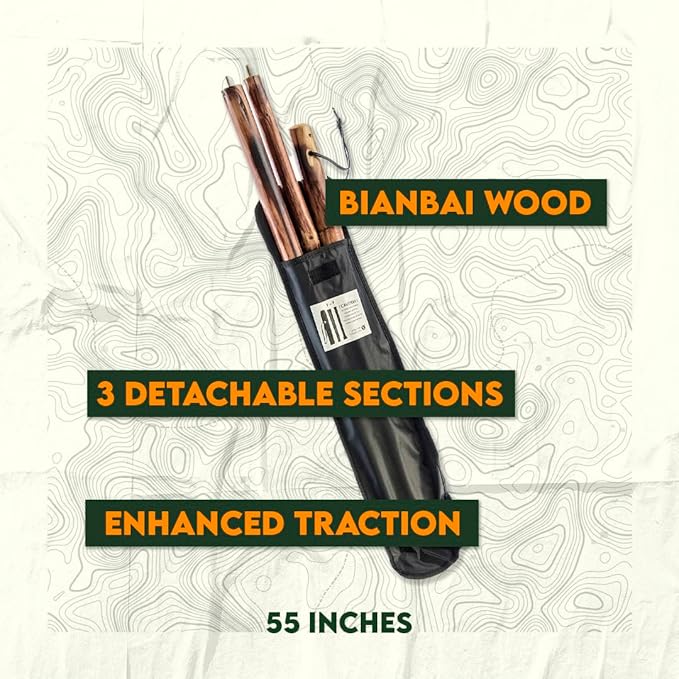 SE 3 Piece 55" Detachable Pine Wood Walking/Hiking Stick with Metal Tip, Reinforced Rubber Tip, and Water-Resistant Travel Pouch - Portable and Durable for Outdoor Adventures