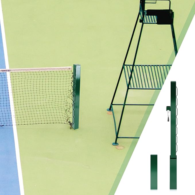 Tennis Posts with Net Crank Outdoor Heavy Duty Professional Green Tennis Permanent Court Kit for Net Quick Fixation System Equipped with a Cable Reel