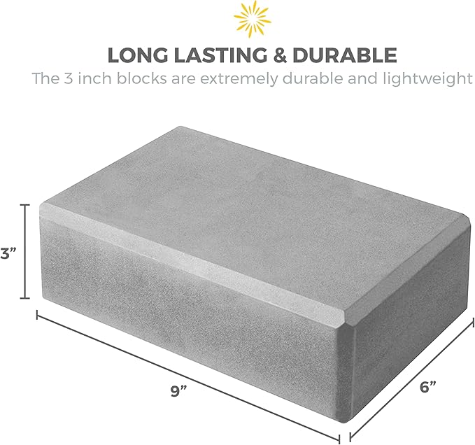 Sunshine Yoga 3" Yoga Block, 10 Pack Bulk EVA Foam Yoga Blocks, Firm and Supportive Yoga Brick, Balance Foam for Stretching, Pilates, and Workout, 3" x 6" x 9"