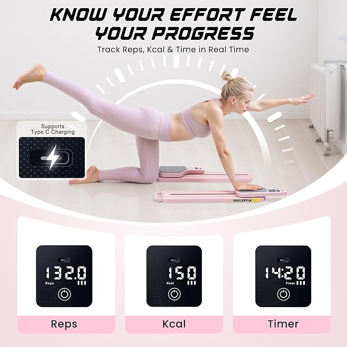 Pilates Equipment, Pilates Board - Multifunctional Pilates Reformer, Reformer Pilates Machine with Reps,Kcal & Timer Display, Home Pilates Kit with Resistance Bands - Workout Sets for Women