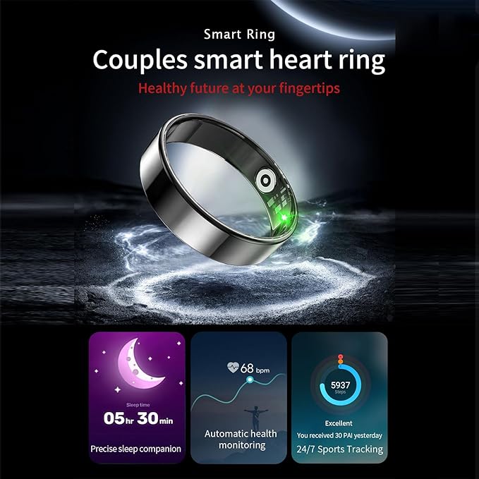 Fitness Tracker, Smart Ring for Women Men, Sleep Tracker Ring with 24/7 Heart Rate Monitor, Fitness Ring with Activity Tracker, Step Counter, Calorie Pedometer, No APP Fee, iOS Android (Gold, 10)