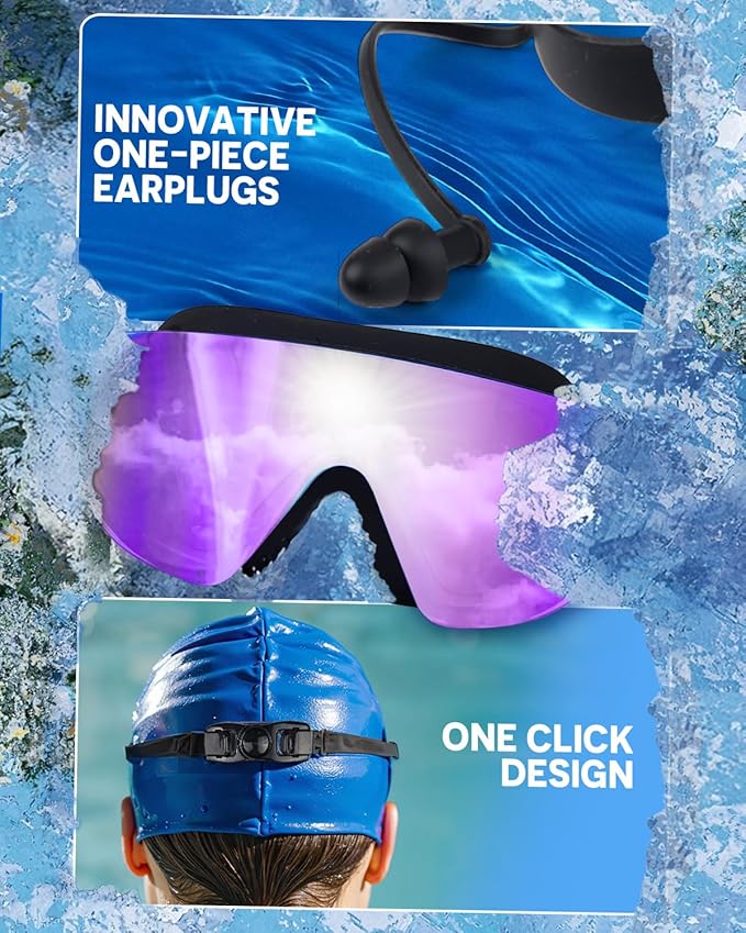 Swim Goggles, Frameless Wide View Swimming Goggles, Anti-Fog Anti-UV No Leaking Pool Goggles for Men Women Adult