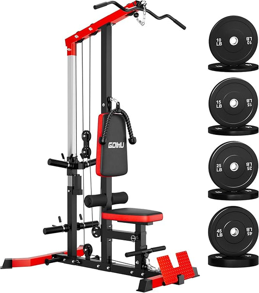 LS01 LAT Pulldown Machine, LAT Row Cable Machine with AB Crunch, LAT Tower with Cable Row Attachments, 3 in 1 Pulley Stations for Home Gym