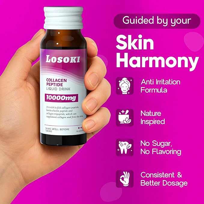 Liquid Collagen Peptide Drink - 10000mg Hydrolyzed Marine Collagen Peptides with Vitamin C, Premium Blend, Promote Healthy Hair Skin Nails Joints Bones, (1 Box, 10 Bottles)