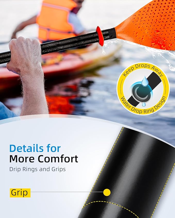 OCEANBROAD Kayak Paddle 86in/218cm, 90.5in/230cm Alloy Shaft 2-Piece Floatable Kayak Oar for Kayaking Canoeing Boating