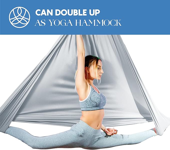 Aerial Silks Starter Kit - Durable 9 Yards of Aerial Yoga Hammock with Hardware & Guide - Aerial Swing for Acrobatic Flying Yoga & All Levels (Aerial Rigging Point Up to 13ft)