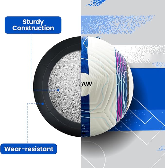 Official Match Soccer Ball Size 5 – Waterproof PU Leather, Includes Pump & Needles, Mesh Storage Bag for Easy Carry