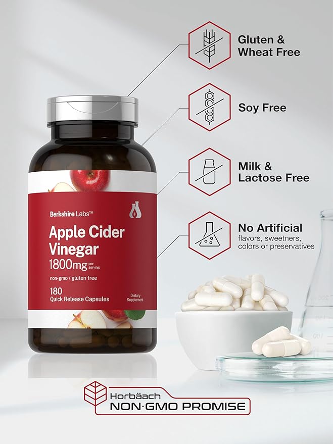 Horbaach Apple Cider Vinegar Capsules | 1800mg | 180 Count | Non-GMO, Gluten-Free Supplement | by Berkshire Labs