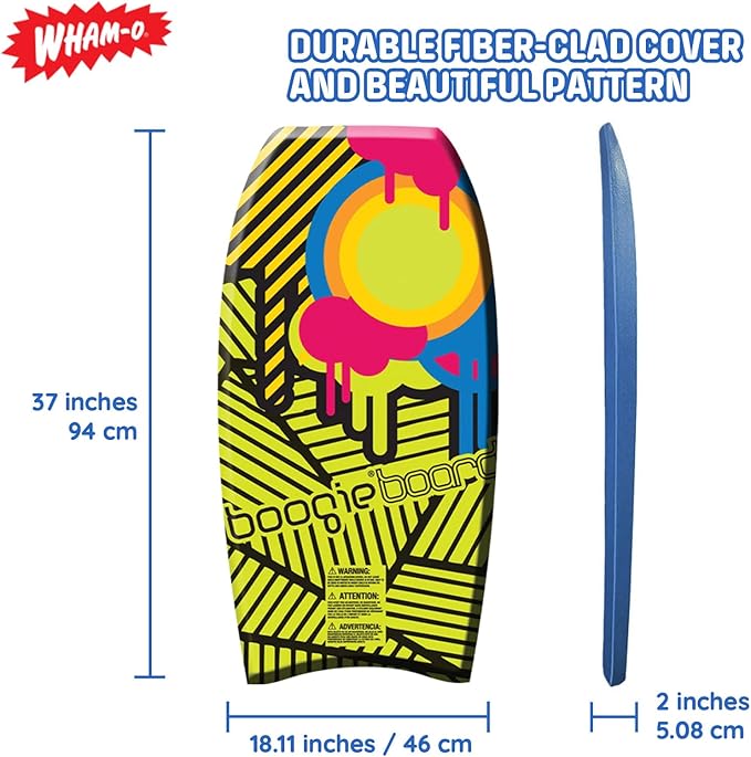 Wham-O Boogie Boards, 37" Body Board for Beach, Lightweight Bodyboard with Wrist Leash for Beginners and Training All Wave Conditions(1 Pack)