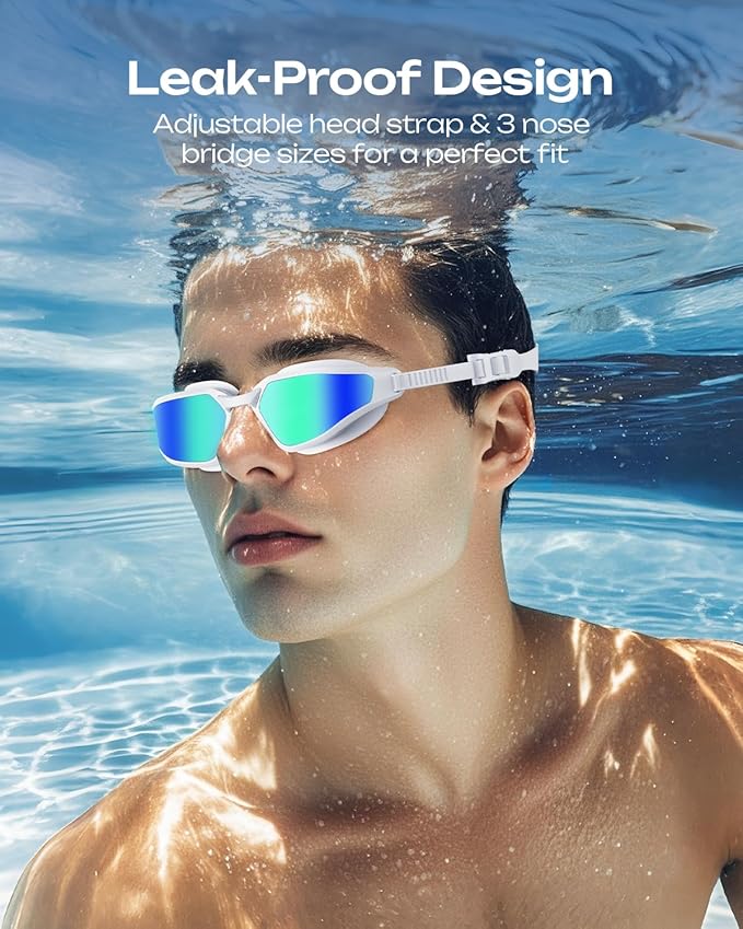 Swim Goggles, Unisex Adult Swimming Goggles for Men Women Youth - Anti Fog, Anti UV, No Leakage, HD Wider View
