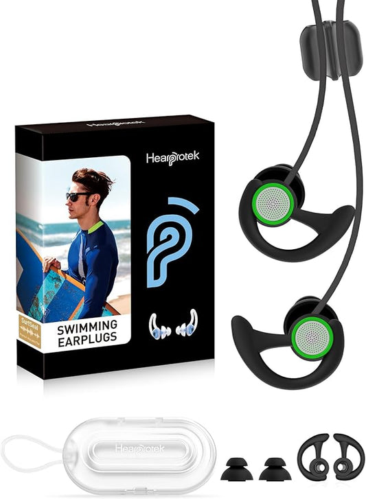 Hearprotek Swimmer Ear Plugs, 1 Pair Custom-fit Water Protection Adult Swimming Earplugs for Swimmers Surfer, Universal-fit with Lanyard, Perfect for Swimming,Surfing, Other Water Activities Black