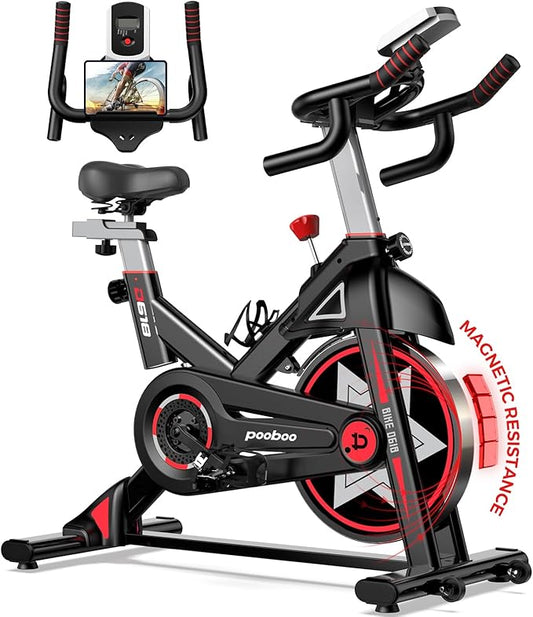 POOBOO Exercise Bike, Stationary Bike for Home Gym, Indoor Cycling Bike w/Comfortable Seat Cushion & Tablet Mount, Silent Belt Drive Indoor Bike for Cardio Workout