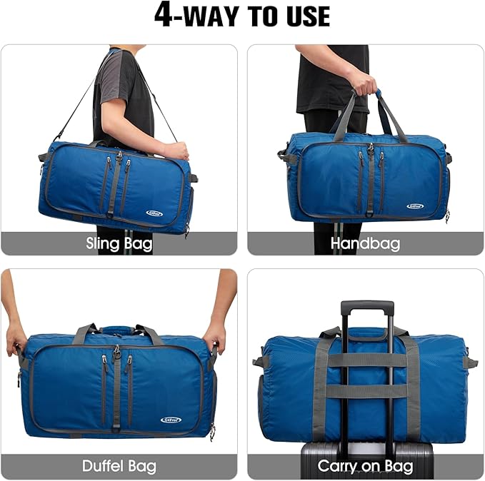 G4Free 40L/65L Foldable Duffel Bag, Water-Repellent Travel Backpack, Lightweight Carry Bag for Overnight Weekender Sports Men Women