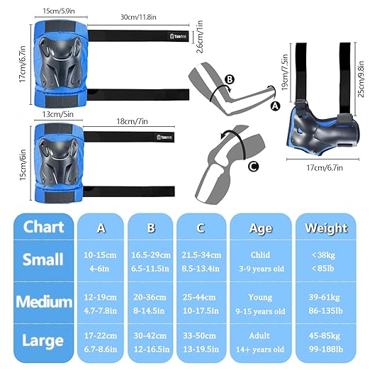 Skating Protective Gear Elbow and Knee Pads Adult, Knee Pads for Men Women Elbow Pads Wrist Guards for Roller Skating Cycling Skateboarding Blue