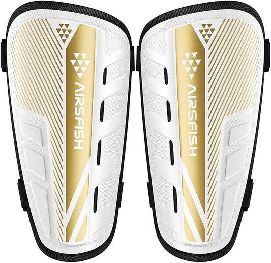 Shin Guards Soccer Kids Youth, CE Certified Airsfish Shin Guard Protection Gear for 2-18 Years Old Boys Girls Teenagers High Impact Resistant Breathable Comfortable 1 Pair 4 Sizes