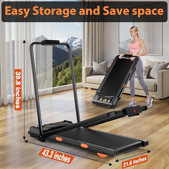 7.8MPH Incline Treadmill for Home, Walking Pad with Handle Bar, Under Desk Compact Treadmill with 350 Lbs Capacity, LED Display & APP, Remote Control, 3.0HP