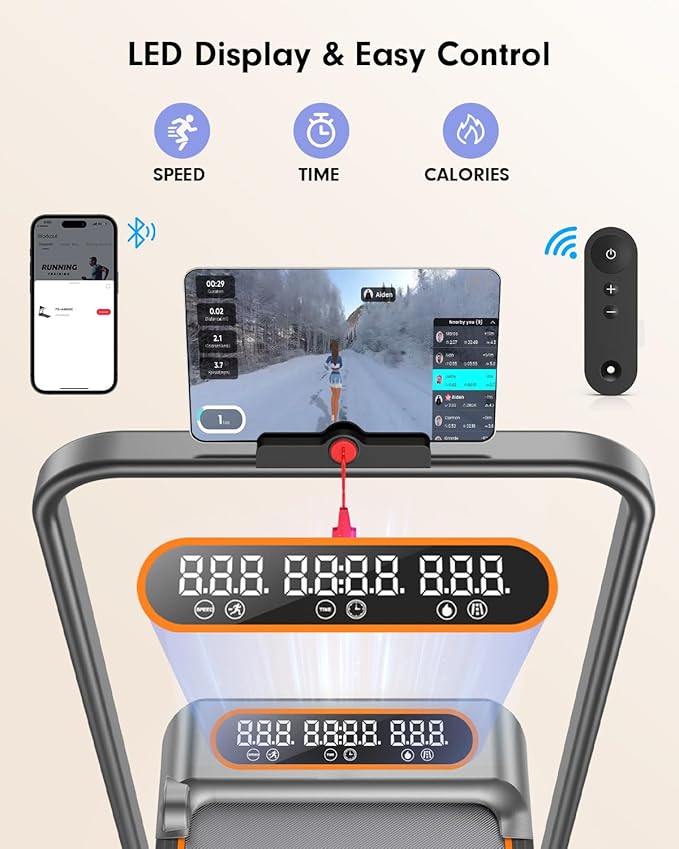 Foldable Treadmill with 8% Incline, Upgrade 3.5HP Low Noise Walking Pad Treadmill with Handle Bar, Trisomy 4 in 1 Portable Under Desk Treadmills for Home/Office, 330 Lbs Capacity, APP & Remote Control