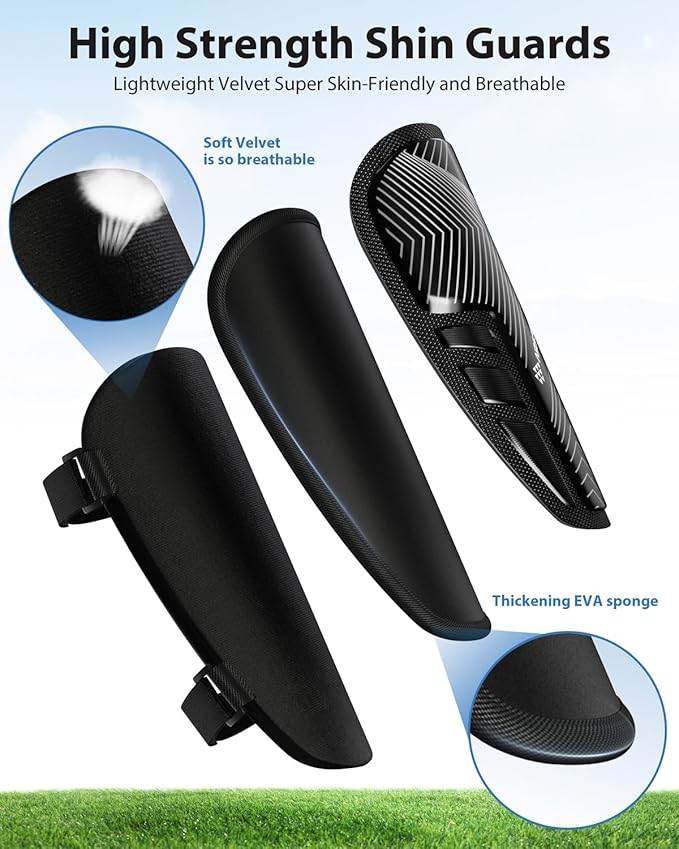 Shin Guards Soccer Kids Youth, CE Certified Airsfish Shin Guard Protection Gear for 2-18 Years Old Boys Girls Teenagers High Impact Resistant Breathable Comfortable 1 Pair 4 Sizes