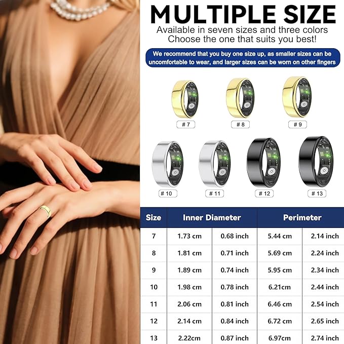 Smart Rings for Women Men,Fitness Tracker Ring,Heart Rate,Blood Oxygen,Blood Pressure,Step Tracker,Sleep Monitoring,No Subscription Fee,IP68 Waterproof Smart Ring for iphone&Android(Gold 12)