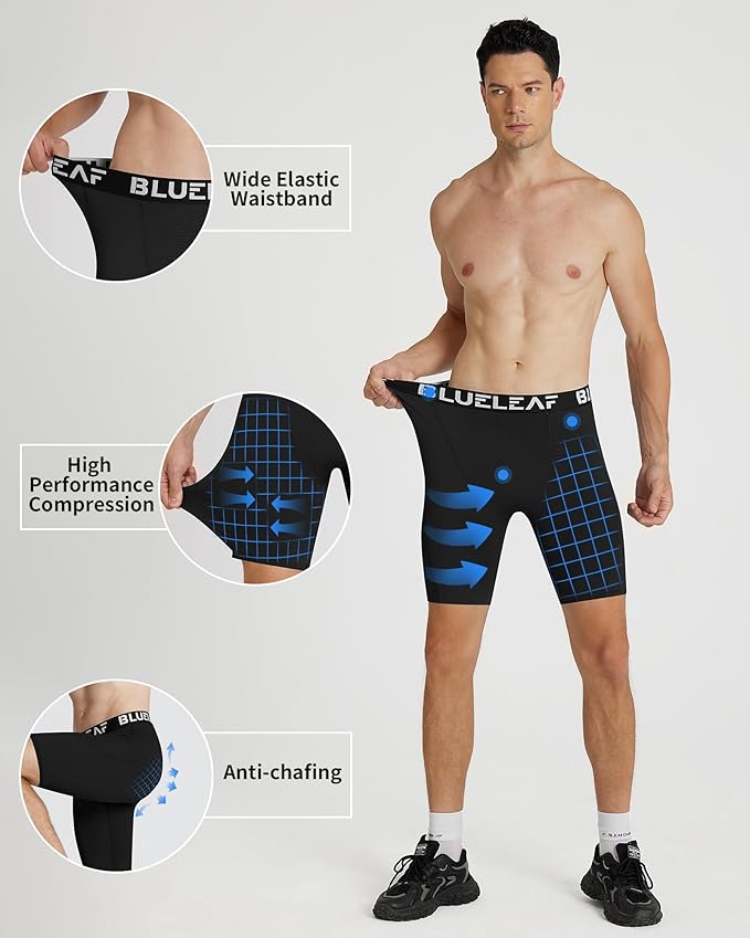 Blueleaf Men's Compression Shorts Sports Running Spandex Shorts Performance Athletic Workout Base Layer Underwear