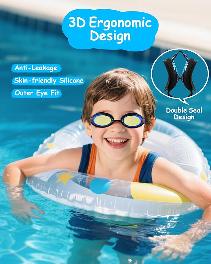 Kids Swim Goggles, Anti-fog and UV Protection with Swim Cap for Age 3-15 Youth Boys Girls Toddler