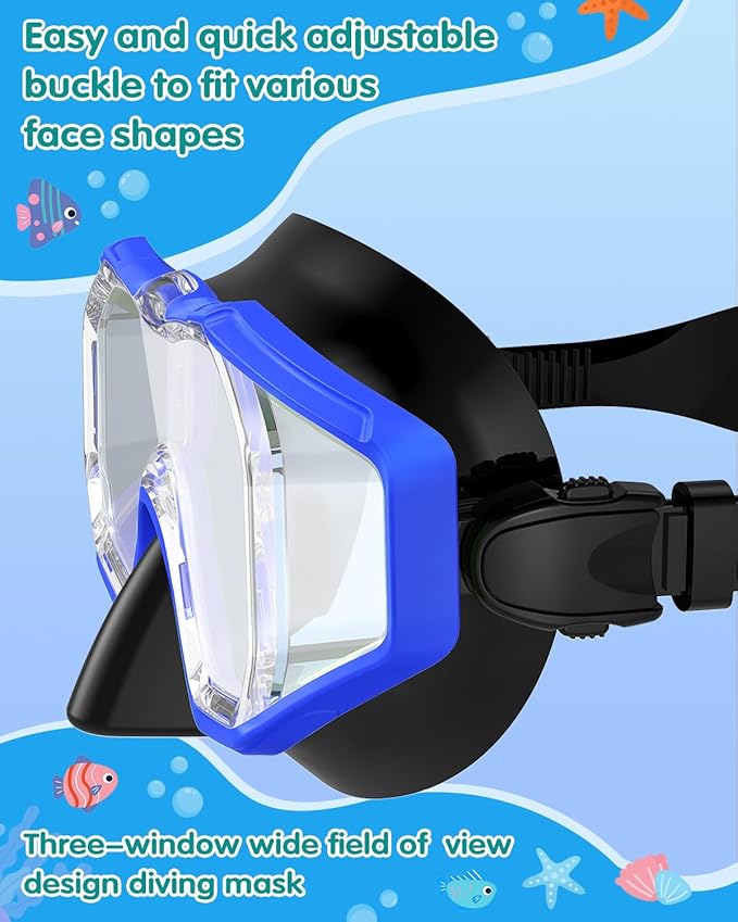 W WSTOO Kids Swim Goggles with Nose Cover,Snorkel Diving Swimming Mask for Youth 5-15,HD 3-Window Wide Vision Anti-Shattered Lens Anti-Fog&Leak