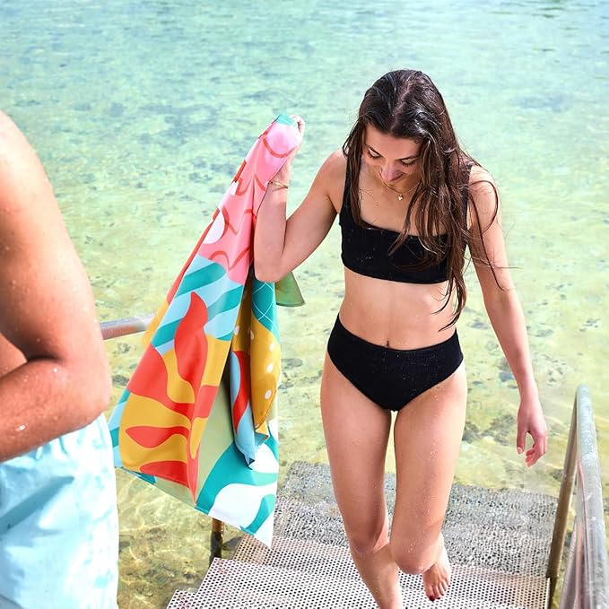 Dock & Bay Beach Towel - Quick Dry, Sand Free - Compact, Lightweight - 100% Recycled - Includes Bag - Good Times & Tan Lines - Extra Large (200x90cm, 78x35)